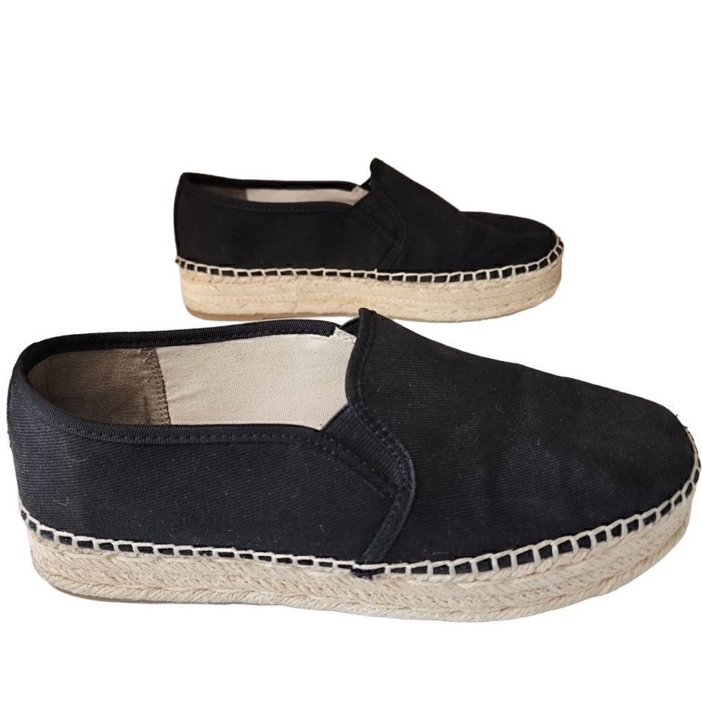 Circus Sam Edelman-Camdyn Black Canvas Rope Platform Espadrille Flats Black, 8.5